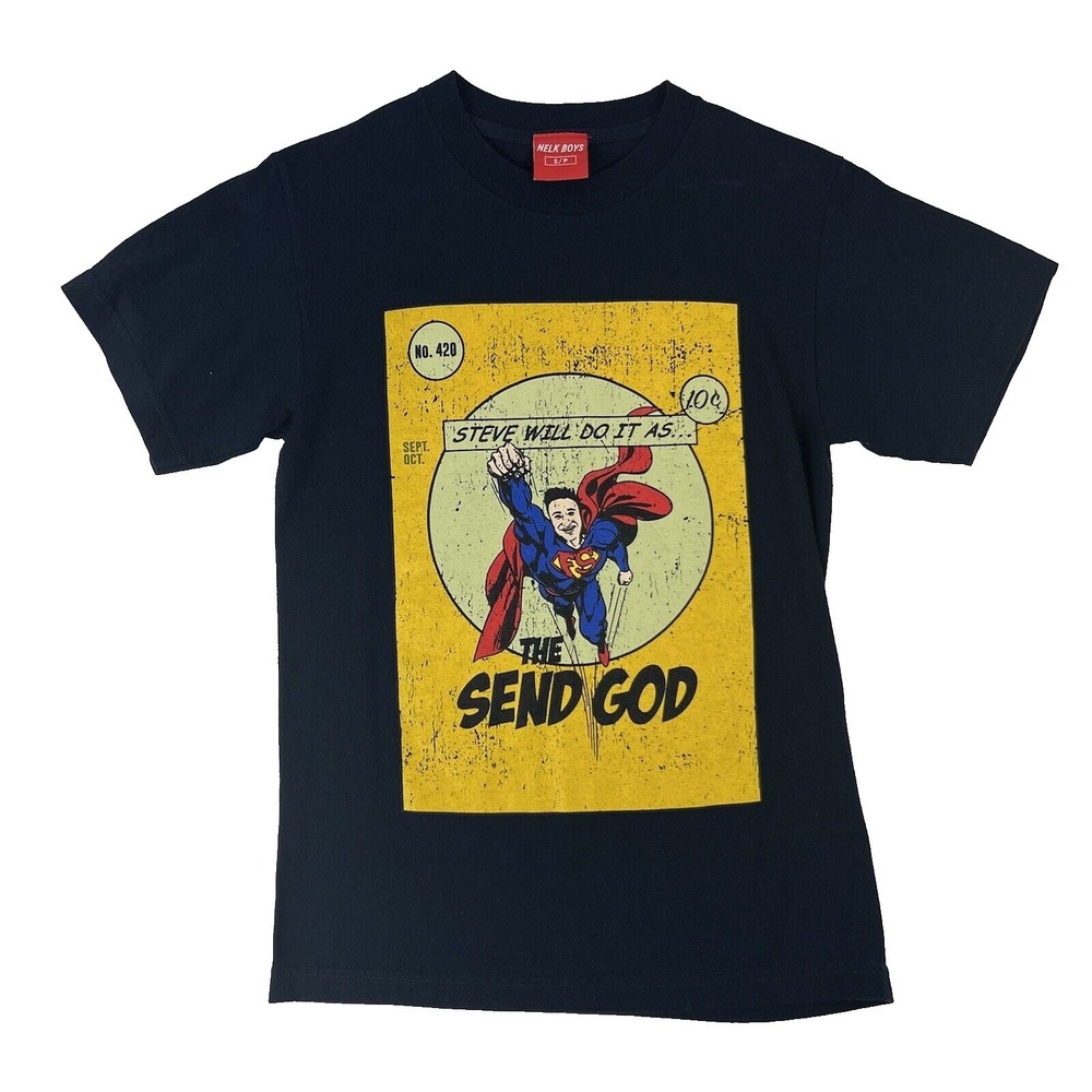 Nelk Boys "Steve Will Do It" Navy Blue S/S "Send God" T-Shirt Mens‎ Size Small S